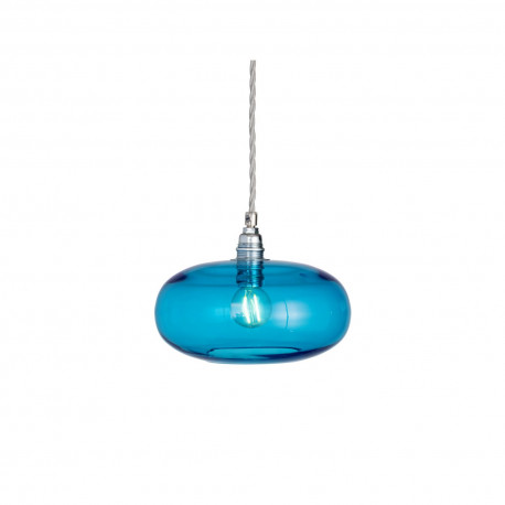 Petite suspension verre soufflé Horizon Bleu Piscine, diamètre 21 cm, Ebb & Flow, douille et câble argentés