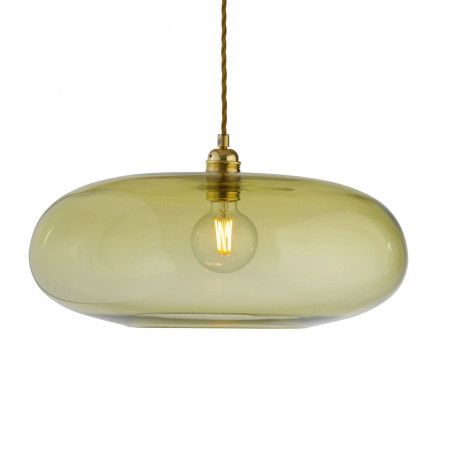 Luminaire verre soufflé Horizon Vert olive, diamètre 45 cm, Ebb & Flow, douille et câble dorés