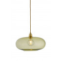 Luminaire suspension verre soufflé Horizon Vert olive, diamètre 36 cm, Ebb & Flow, douille et câble dorés
