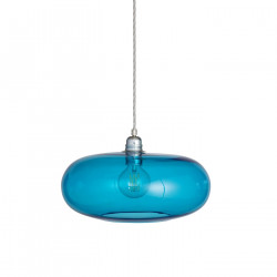 Luminaire suspension verre soufflé Horizon Bleu Piscine, diamètre 36 cm, Ebb & Flow, douille et câble argentés