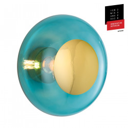 Plafonnier verre soufflé Horizon Bleu Océan déchainé, diamètre 36 cm, Ebb & Flow, centre métal doré