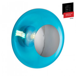 Plafonnier verre soufflé Horizon Bleu Piscine, diamètre 36 cm, Ebb & Flow, centre métal argenté