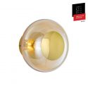 Applique et plafonnier bulle de verre soufflé Horizon Doré fumé, diamètre 21 cm, Ebb & Flow, centre métal doré
