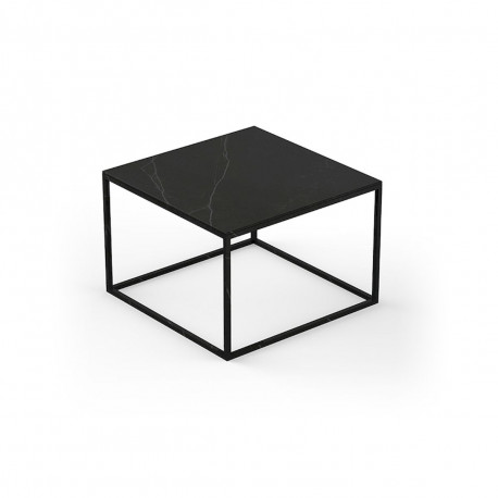 Table basse carrée design Suave 60x60xH40cm, Vondom, Dekton Kelya noir et pieds noirs