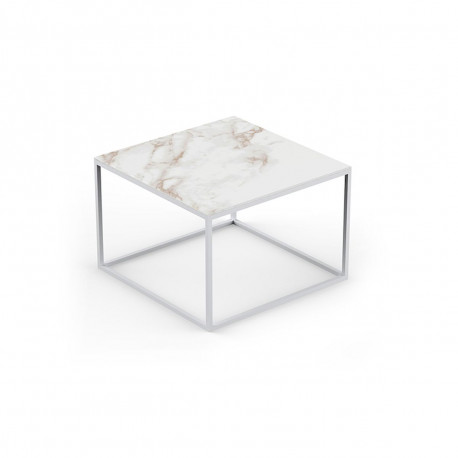 Table basse carrée design Suave 60x60xH40cm, Vondom, Dekton Entzo blanc et pieds blancs