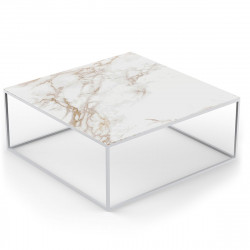 Table basse carrée contemporaine Pixel 100x100xH25cm, Vondom, Dekton Entzo blanc et pieds blancs