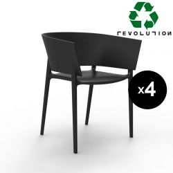 Set de 4 fauteuils Africa Revolution® en plastique recyclé, Vondom noir Manta 4022