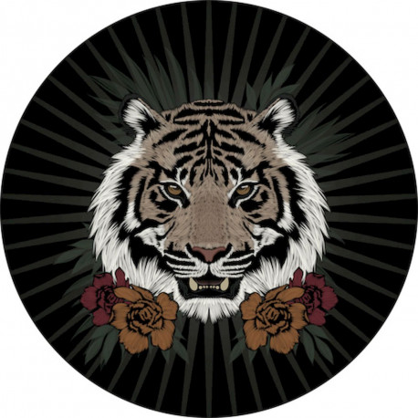 Tapis vinyle rond, tête de tigre, diamètre 145cm, collection Baba Souk, Pôdevache