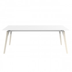 Table Faz Wood plateau HPL blanc intégral, pieds chêne blanchis, Vondom, 200x90xH74 cm