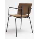 Chaise vintage Don avec accoudoirs, structure acier noir et assise cuir Caramel, Ondarreta