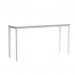 Table haute Frame Aluminium, Vondom, blanc laqué, plateau HPL blanc, tranche noire, 200x60x105 cm