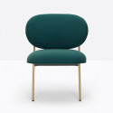 Petit fauteuil design confortable, Blume 2951, Pedrali, tissu velours Kvadrat, bleu, structure laiton, 63x63xH76,5 cm
