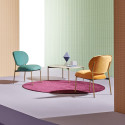 Petit fauteuil design confortable, Blume 2951, Pedrali, tissu Relate Kvadrat, rouge, structure laiton, 63x63xH76,5 cm