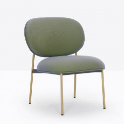 Petit fauteuil design confortable, Blume 2951, Pedrali, tissu Relate Kvadrat, vert sauge, structure laiton, 63x63x