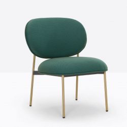 Petit fauteuil design confortable, Blume 2951, Pedrali, tissu Jaali Kvadrat, vert foncé, structure laiton, 63x63xH