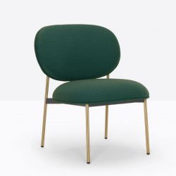 Petit fauteuil design confortable, Blume 2951, Pedrali, tissu Relate Kvadrat, vert foncé, structure laiton, 63x63x