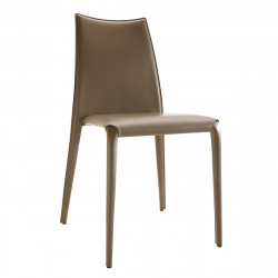 Chaise design Miss, Midj, entièrement recouverte de cuir, coloris taupe C0F2